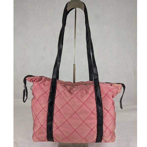 Authentic PRADA triangle logo plate Logo Quilted Bicolor Shoulder Bag Tote Bag - Picture 1 of 12
